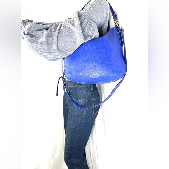 Kate Spade Blue Pebbled Leather Medium Crossbody Bag Zip Around Expandable - Picture 3 of 11